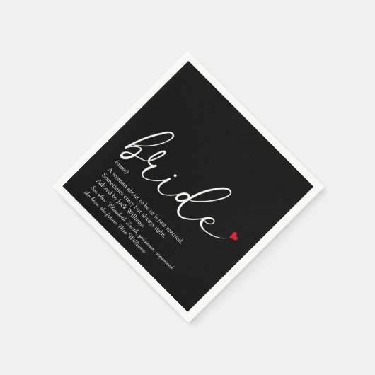 Bride Definition, Brautparty Script Red Heart Serviette (Ecke)