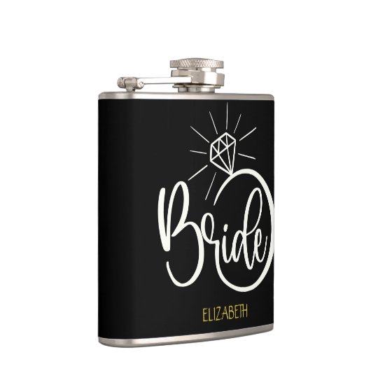 Bride Diamond Ring Black and Gold Wedding Flask Flachmann (Rechts)
