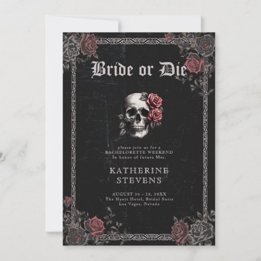 Bride Die Goth Black Junggeselinnen-Abschied Tour Einladung (Vorderseite)