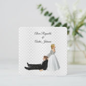 Bride Dragging The Groom Wedding Humor Einladung (Stehend Vorderseite)