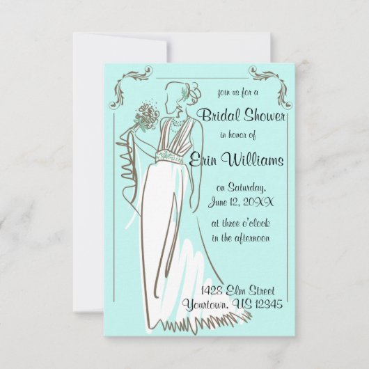 Bride Dress Sketch Bridal Dusche Einladung (Vorderseite)