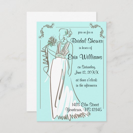 Bride Dress Sketch Bridal Dusche Einladung (Vorne/Hinten)