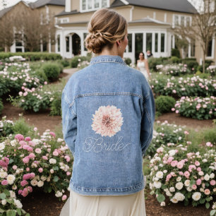 Bride Elegant Pink Floral Wedding Script Jeansjacke