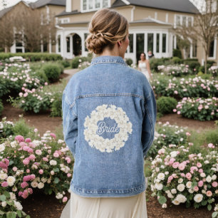 Bride Elegant White Floral Wedding Script Jeansjacke