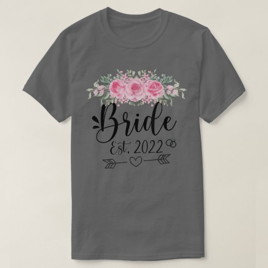 Bride Est 2022 Hochzeitsfeier Blume T-Shirt (Design vorne)