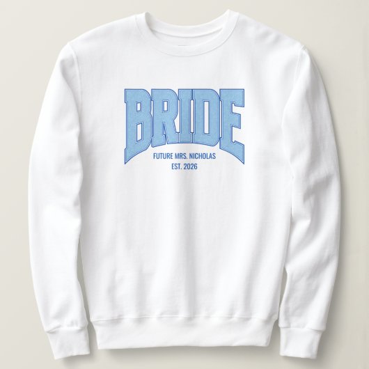 BRIDE Faux Glitter Varsity Engagement Bridal Sweatshirt (Design vorne)