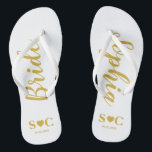 Bride Flip Flops für Hochzeit, Bachelorette | Gold Badesandalen<br><div class="desc">Flip Flops für die Braut in weiß und gold. Sie können für Ihre gesamte Hochzeitsfeier und Gäste für Ihre Hochzeit,  Dusche oder Bachelorette Wochenende anpassen.</div>