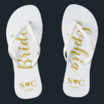 Bride Flip Flops für Hochzeit, Bachelorette | Gold Badesandalen<br><div class="desc">Flip Flops für die Braut in weiß und gold. Sie können für Ihre gesamte Hochzeitsfeier und Gäste für Ihre Hochzeit,  Dusche oder Bachelorette Wochenende anpassen.</div>