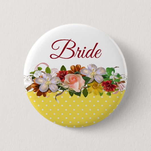 Bride Floral Bouquet Wedding Button (Vorderseite)