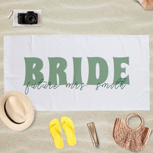 Bride Future Frau Individuelle Name White und Gree Strandtuch