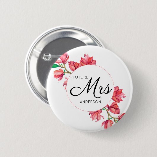 Bride Future Frau White Floral Wedding Button (Vorne & Hinten)