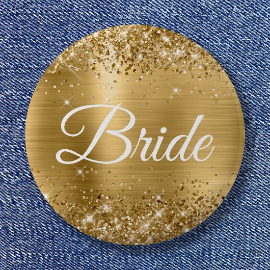 Bride Glittery Gold Foil Button