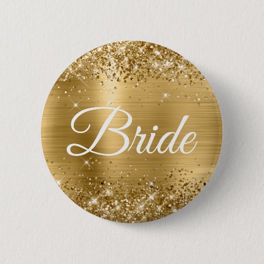 Bride Glittery Gold Foil Button (Vorderseite)
