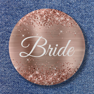 Bride Glittery Rose Gold Foil Button