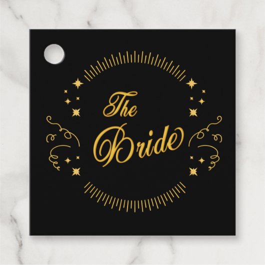 Bride Gold Black Wedding Elegant Classic Geschenkanhänger (Vorderseite)