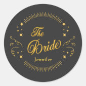Bride Gold Black Wedding Elegant Classic Runder Aufkleber (Vorderseite)
