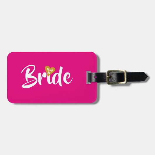 Bride Gold Date Heart Personalisiert Gepäckanhänger (Vorderseite horizontal)