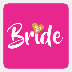 Bride Gold Date Heart Personalisiert Quadratischer Aufkleber