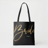 Bride Gold Glitzer & Black Calligraphy Tasche (Vorderseite)