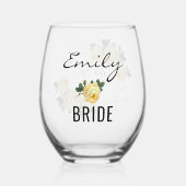 Bride Gold Glitzer Geometric Yellow Floral Wedding Weinglas Ohne Stiel (Vorderseite)
