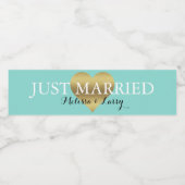 BRIDE Gold Heart Aquamarin Blue Party Wasserflaschenetikett (Einzelnes Label)