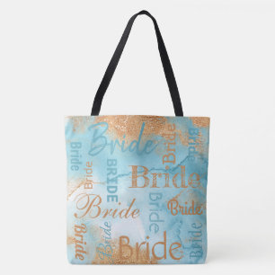 Bride Gold Turquoise Script Moderne Hochzeit Tasche