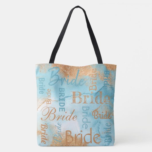 Bride Gold Turquoise Script Moderne Hochzeit Tasche (Rückseite)