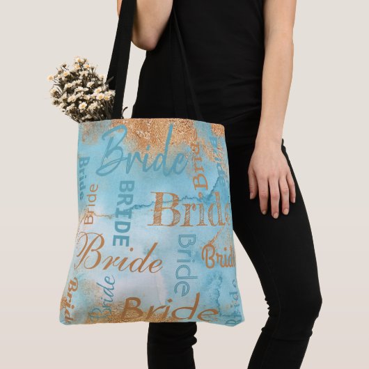 Bride Gold Turquoise Script Moderne Hochzeit Tasche (Von Nahem)