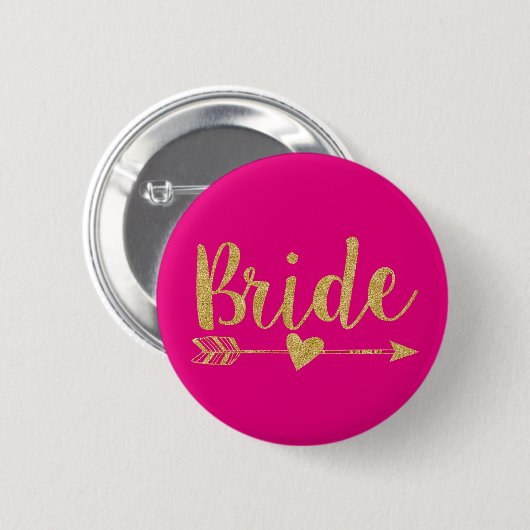 Bride | Golden & Hot Pink, Glitzer druckend Button (Vorne & Hinten)