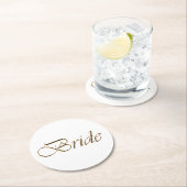 Bride, goldenes Drehbuch, elegantes Brautparty Runder Pappuntersetzer (Vor Ort)