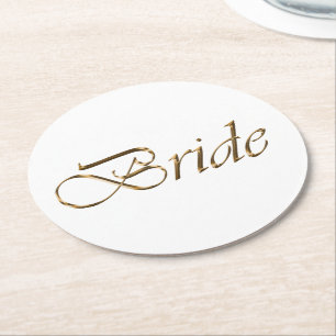 Bride, goldenes Drehbuch, elegantes Brautparty Runder Pappuntersetzer