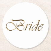 Bride, goldenes Drehbuch, elegantes Brautparty Runder Pappuntersetzer (Vorderseite)