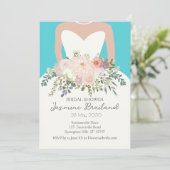 Bride Gown mit floral Bouquet Brautparty Einladung (Stehend Vorderseite)