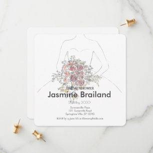 Bride Gown mit floral Bouquet Brautparty Save The Date