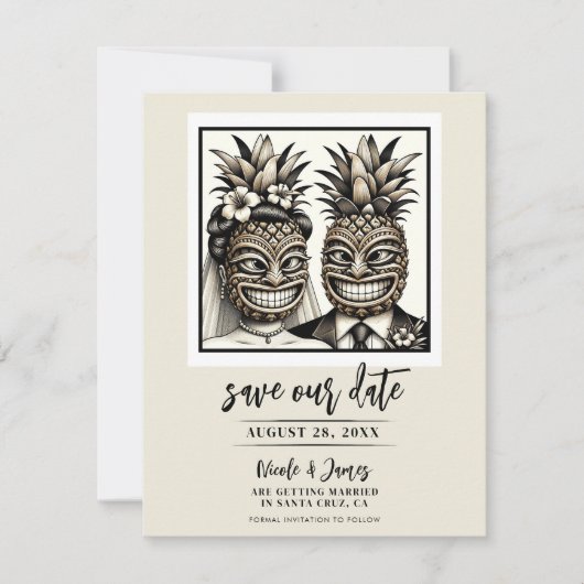 Bride & Groom Aloha Ananas Tiki Save the Date Einladung (Vorderseite)