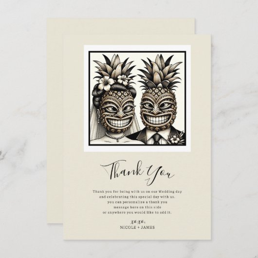Bride & Groom Aloha Pineaple Tiki Vielen Dank Einladung (Vorne/Hinten)