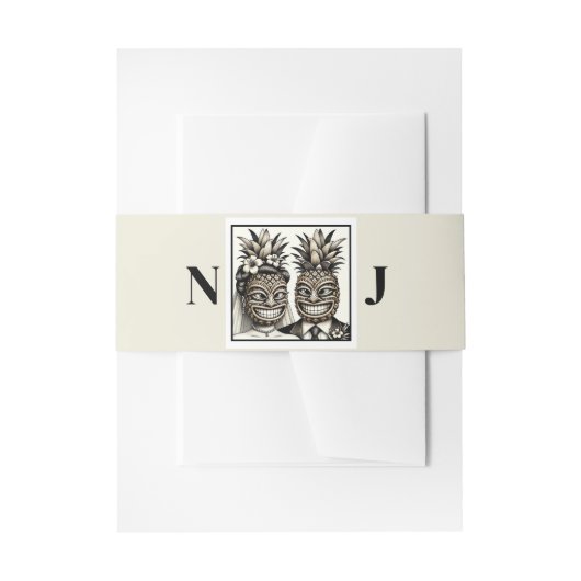 Bride & Groom Aloha Pineaple Tiki Wedding Einladungsbanderole (Vorderseite Beispiel)