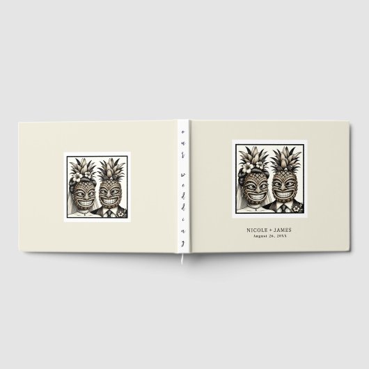 Bride & Groom Aloha Pineaple Tiki Wedding Gästebuch (Voll)