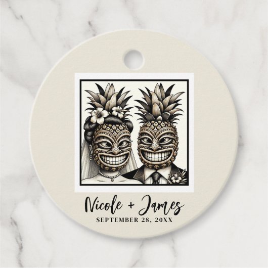 Bride & Groom Aloha Pineaple Tiki Wedding Geschenkanhänger (Vorderseite)