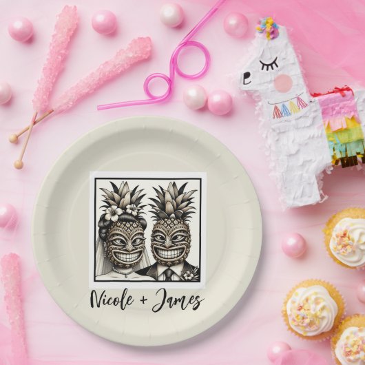 Bride & Groom Aloha Pineaple Tiki Wedding Pappteller (Party)