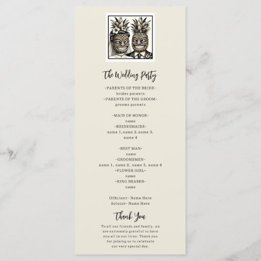 Bride & Groom Aloha Pineaple Tiki Wedding Program Programm (Rückseite)