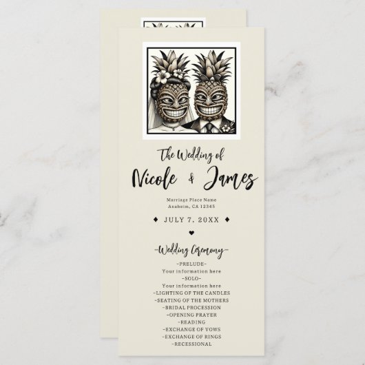 Bride & Groom Aloha Pineaple Tiki Wedding Program Programm (Vorne/Hinten)