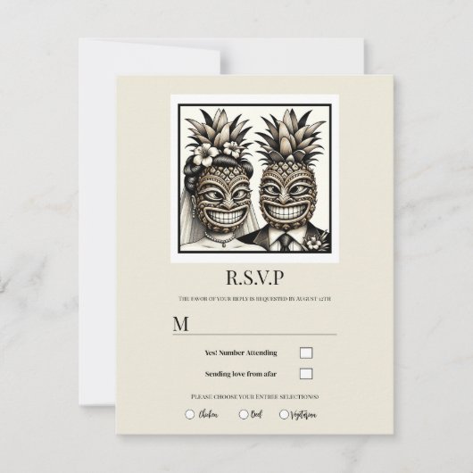 Bride & Groom Aloha Pineaple Tiki Wedding RSVP Einladung (Vorderseite)