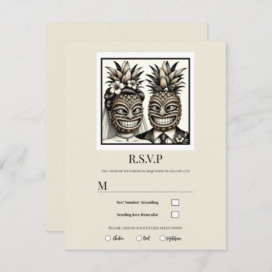 Bride & Groom Aloha Pineaple Tiki Wedding RSVP Einladung (Vorne/Hinten)