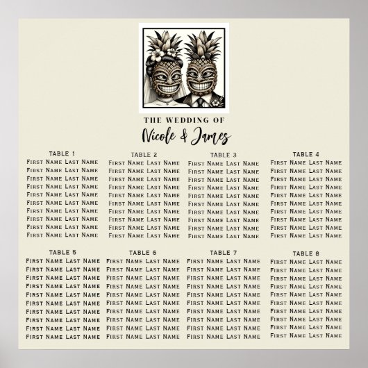 Bride & Groom Aloha Pineaple Tiki Wedding Sitzplat Poster (Vorne)