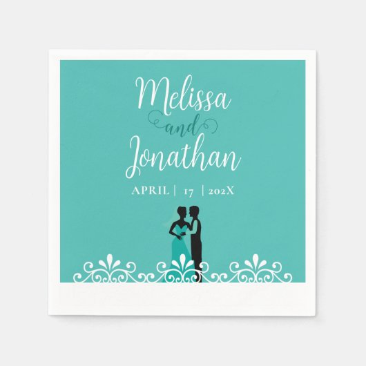 Bride Groom Aquamarin Weiß Hochzeitszeitung Serviette (Vorderseite)