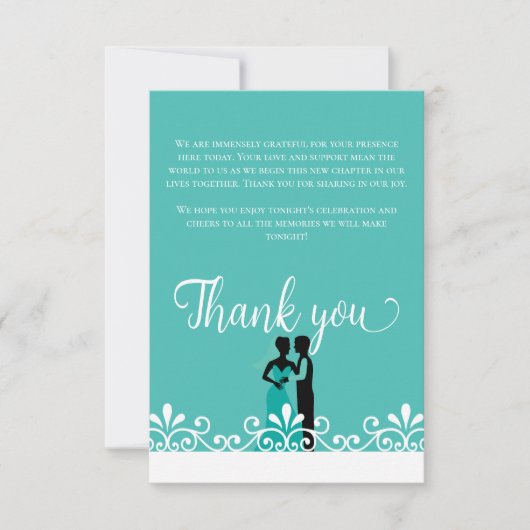 Bride Groom Aquamarin White Elegant Wedding Vielen Dankeskarte (Vorderseite)