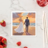 Bride & Groom Beach Wedding Watercolor Serviette (Beispiel)