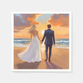 Bride & Groom Beach Wedding Watercolor Serviette (Vorderseite)