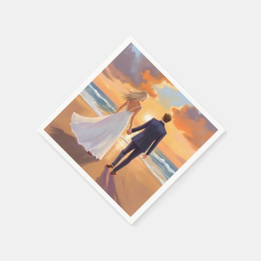 Bride & Groom Beach Wedding Watercolor Serviette (Ecke)